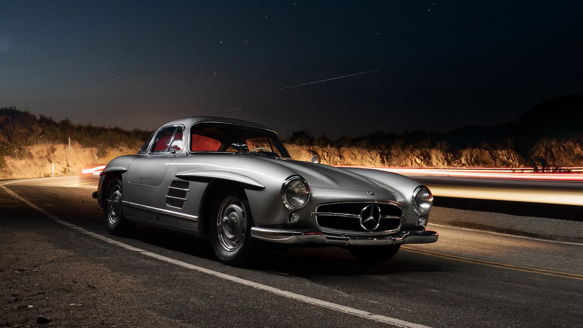 1955 Mercedes-Benz 300 SL Alloy Gullwing at night